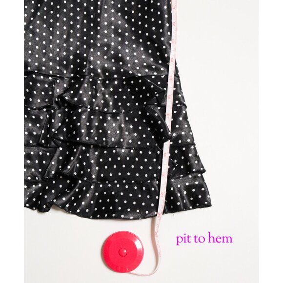 Black Polka Dot Ruffle Skirt Satin Slip Dress 🐻❄️ LA VIE EN ROSE - Picture 7 of 7